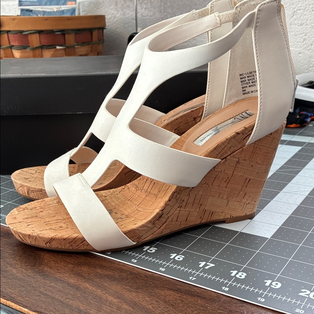INC International Concepts Cream Cork Wedge Sandals